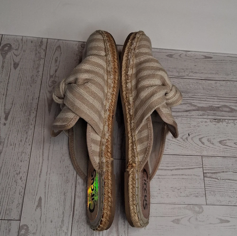 Circus by Sam Edelman Beige Striped Women's Slip-On Espadrille Mules Size 9